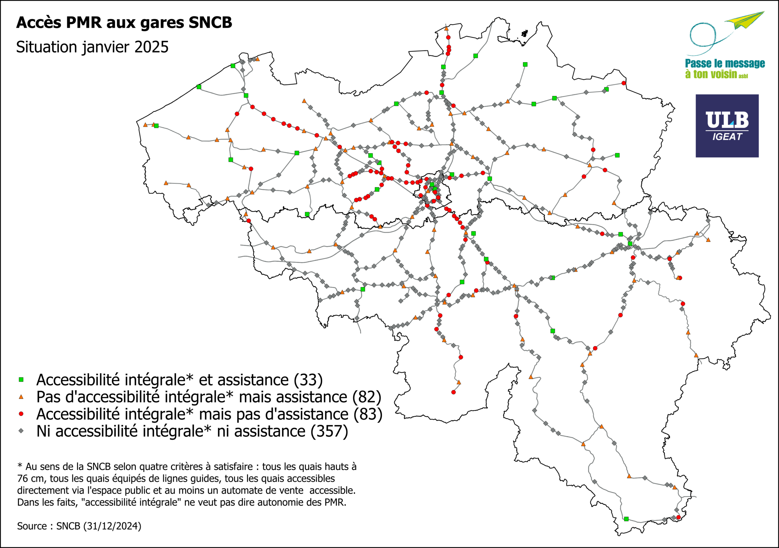 carte accès pmr aux gares SNCB belgique